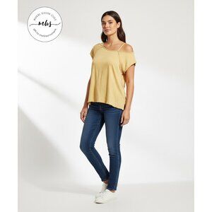 We the Free One Shoulder Crew Asymmetrical Short Sleeve Shirt Mustard Yellow L*